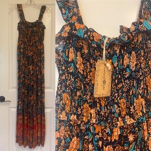 NATURAL LIFE Floral Jumpsuit - Blue, Orange, Brown
